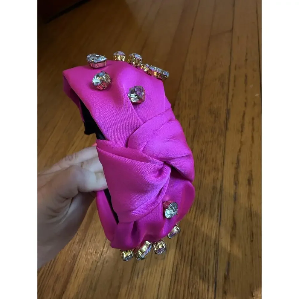 Rhinestone Headband Womens One Size Pink Padded Knot Jeweled Party Cocktail